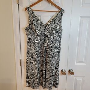 Lands’ End Black & White Paisley Print Cotton‎ Dress 14